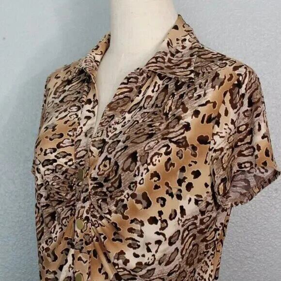 Vintage E.K. Designs Leopard Animal Print Spandex Blend Blouse Size M - Picture 5 of 12